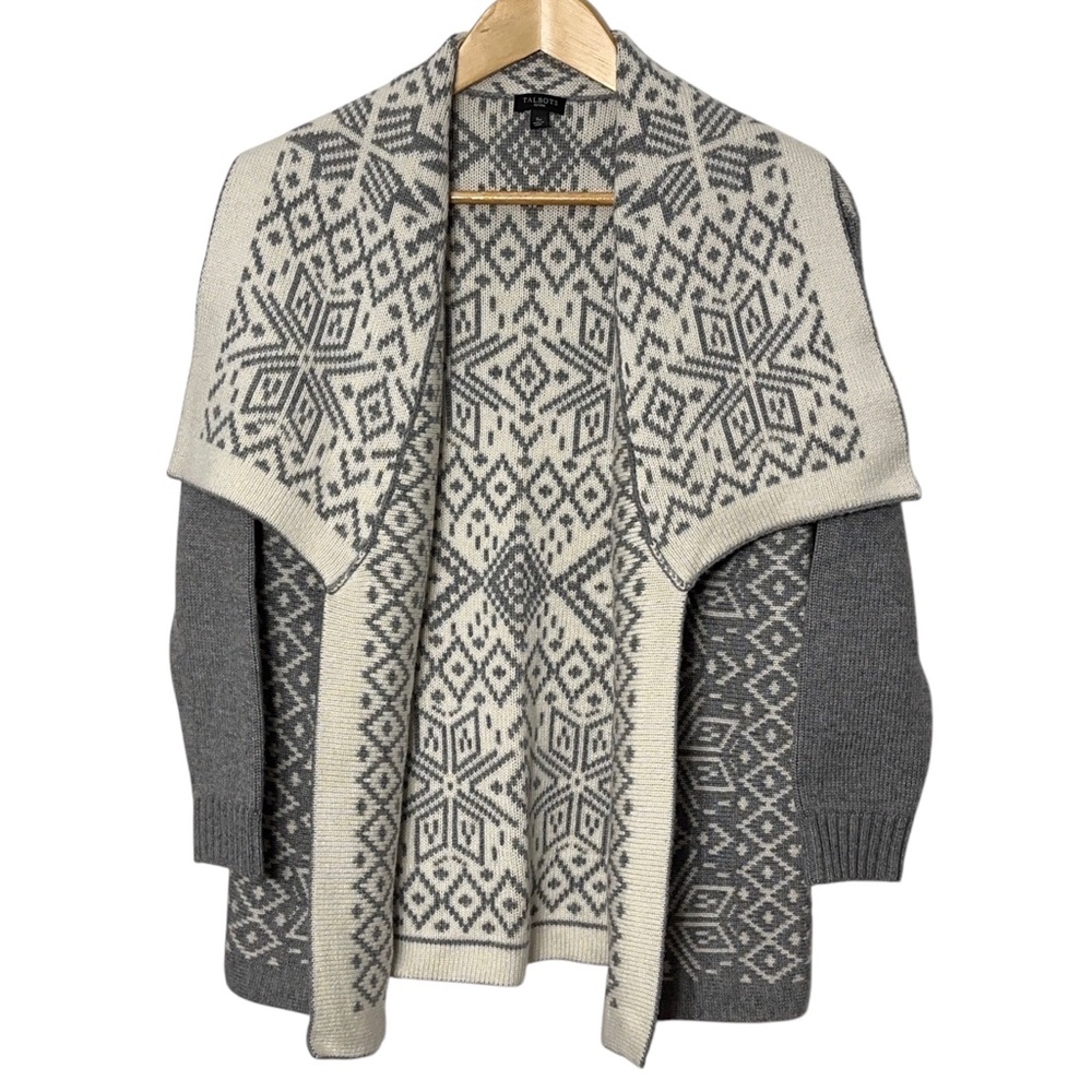 Talbots Petites Wool Cashmere Blend Fair Isle Cardigan Sweater Womens Size Sp